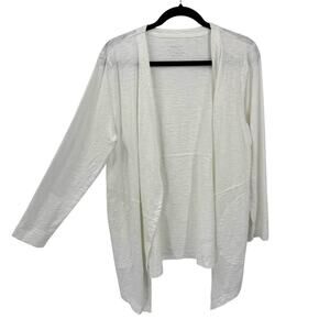Chicos 2 Open Long Cardigan size Large White Layering Slub knit Cotton Pockets